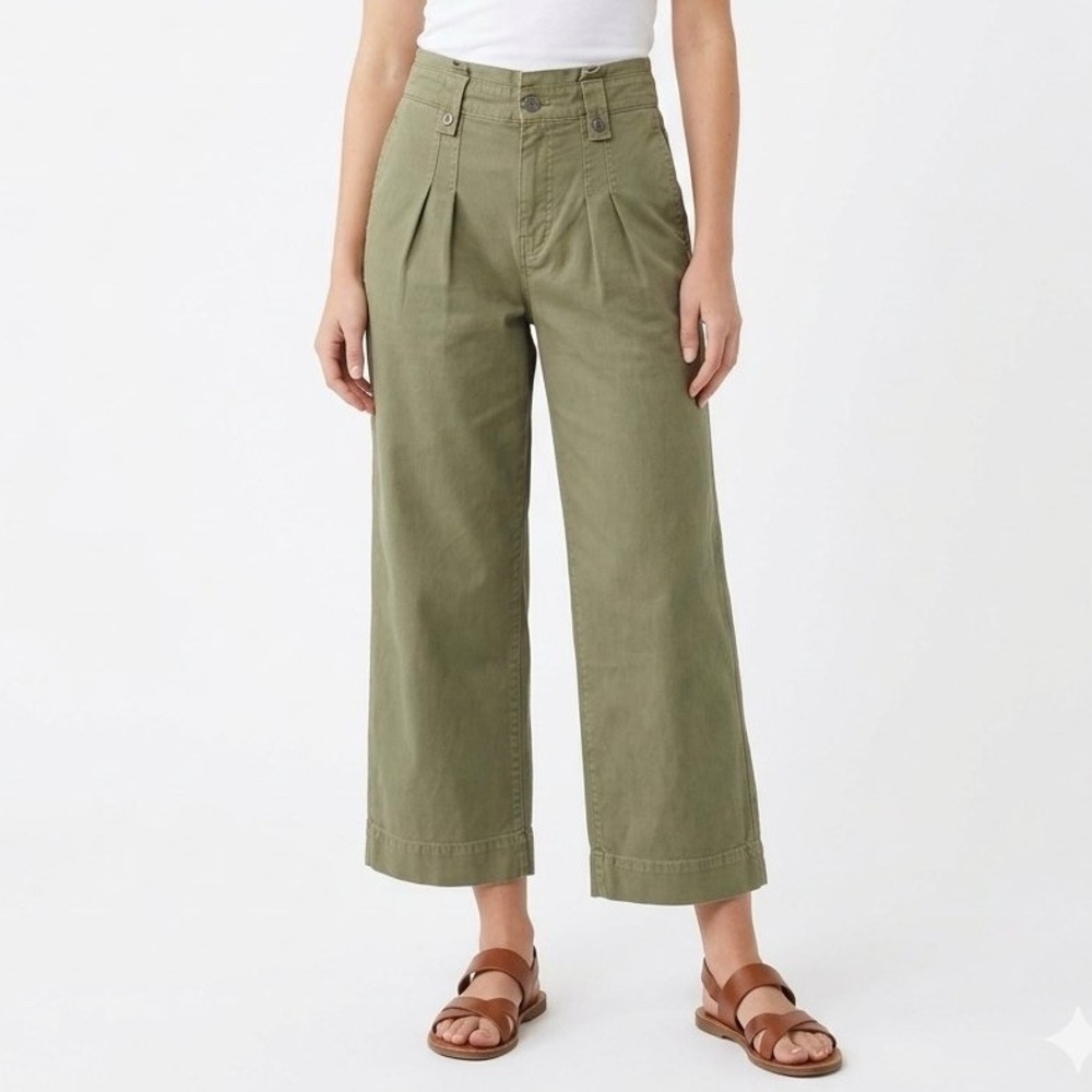 UpWest Resort & Mercantile Olive Green Wide Leg Utility Crop Pants  100% Cotton